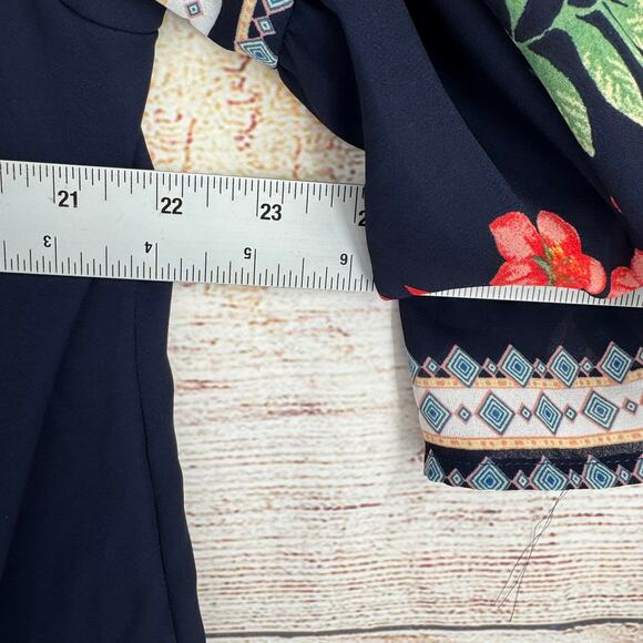 Flower & Feather Off Shoulder Floral Blouse Womens 2XL Navy Blue Semi Sheer - Picture 9 of 10